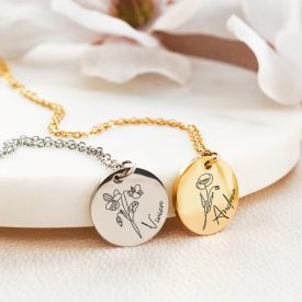   Egyedi Születésvirág Gravírozott Neves Nemesacél Nyaklánc