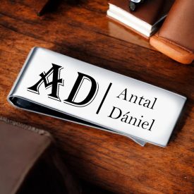 Gravírozott monogram nemesacél pénzcsipesz