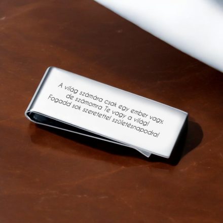 Egyedi nemesacél pénzcsipesz gravírozott szöveggel